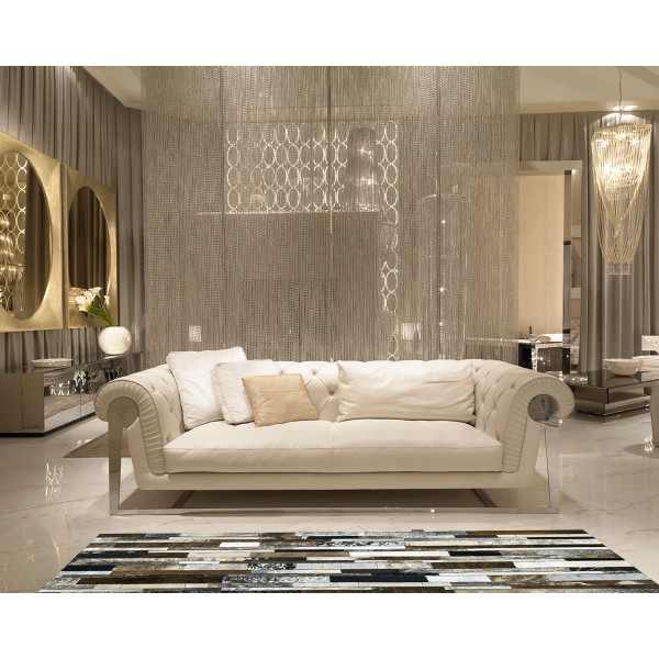 Stripes Gray/Ivory/Brown rug, scene view on luxurious marble floor