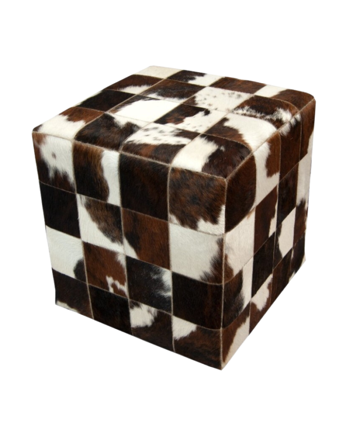 Cowhide cube cover* brown white poof, pouf