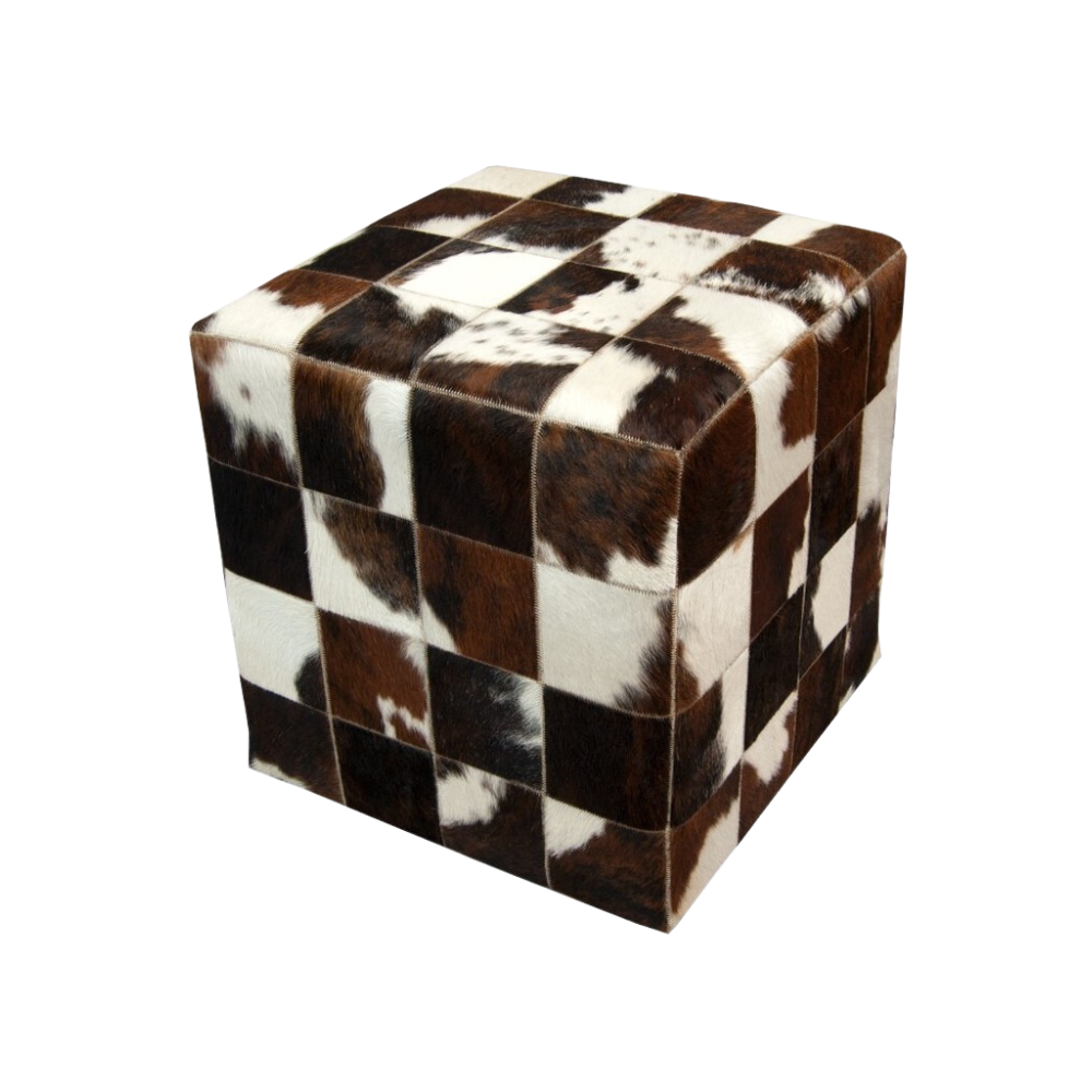 Cowhide cube cover* brown white poof, pouf
