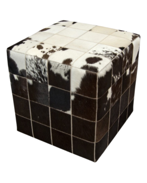 Leather pouf stool white, black, brown mosaic C-212