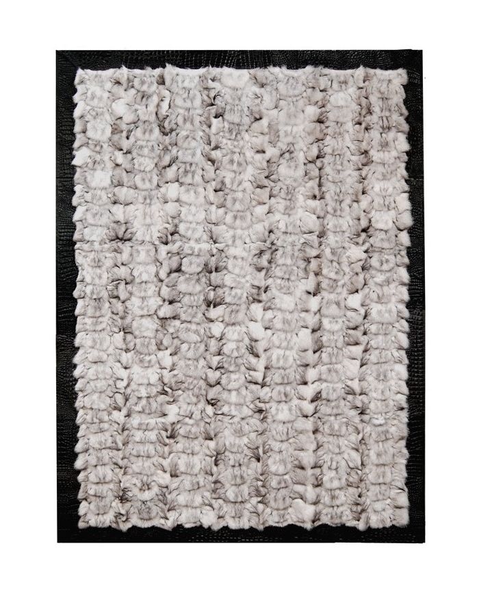 Furry Fox Rug White-Beige-Grey with leather edging k-145