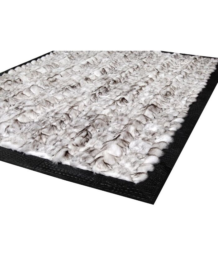 Furry Fox Rug White-Beige-Grey with leather edging k-145