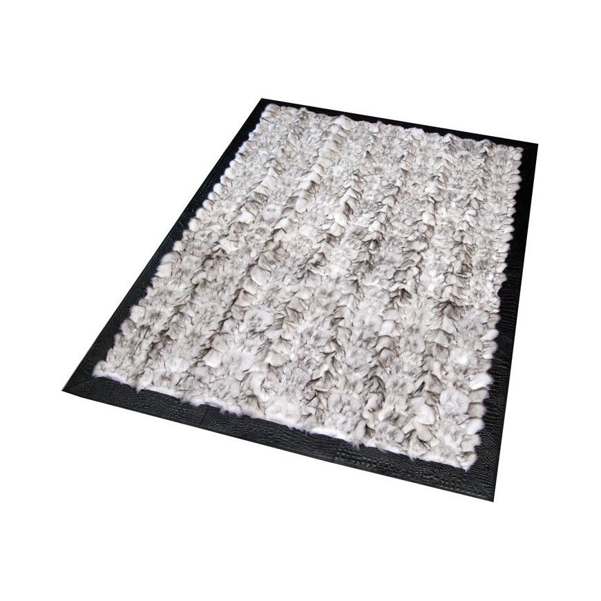 Furry Fox Rug White-Beige-Grey with leather edging k-145