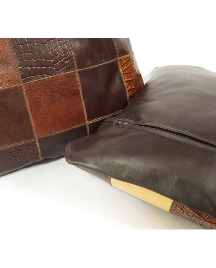 Leather Pillow Mosaic Pillow Brown G-505