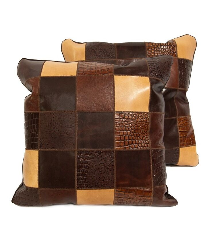 Leather Pillow Mosaic Pillow Brown G-505