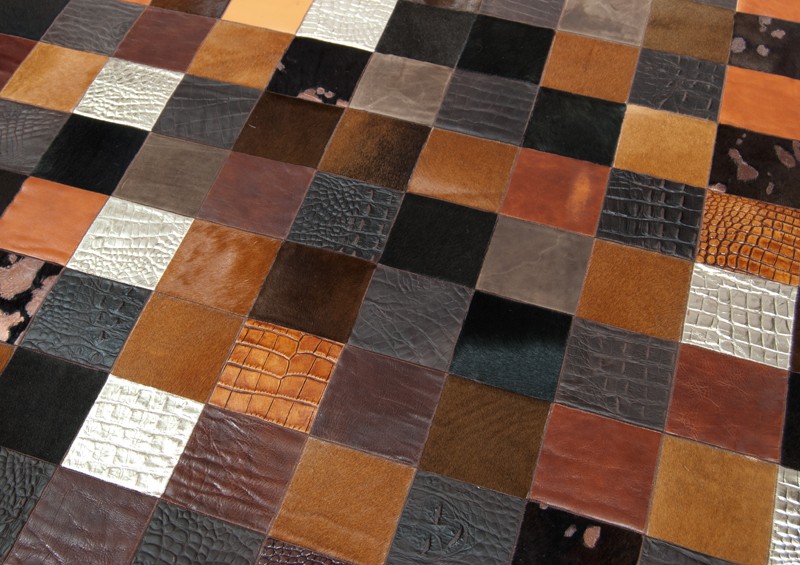Patchwork-Kuhfellteppich K-1675 Mosaik Mehrfarbig Braun
