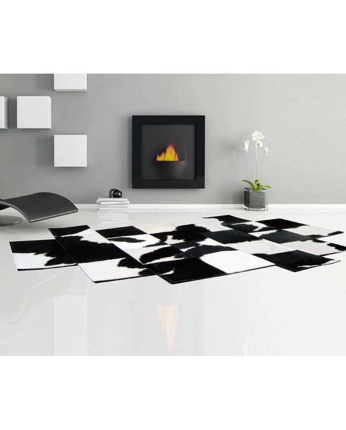 Patchwork Cowhide Rug pixel black-white k-140