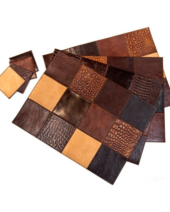 100% Leather coasters and tops in shades of brown - Set of four pieces