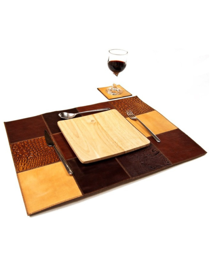 100% Leather coasters and tops in shades of brown - Set of four pieces