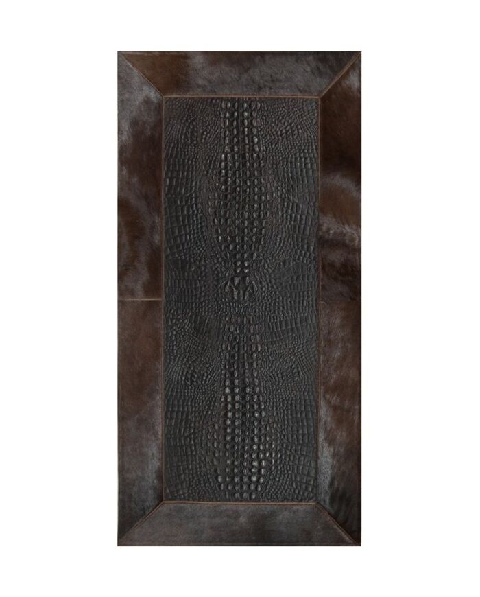 Patchwork leather rug for fireplace croco testa di moro  frame cognac cavallino k-121