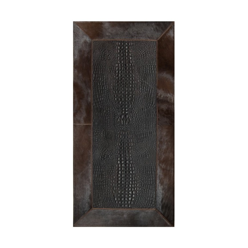Patchwork-Lederteppich für den Kamin, Croco Testa Di Moro-Rahmen Cognac Cavallino k-121