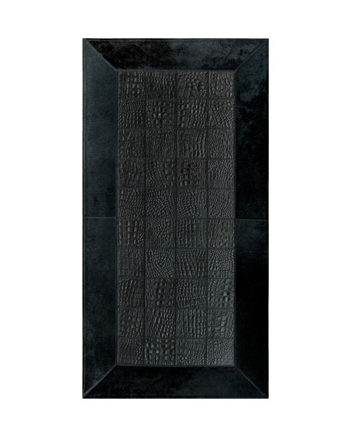 Patchwork leather rug for fireplace croco nero frame black k-120