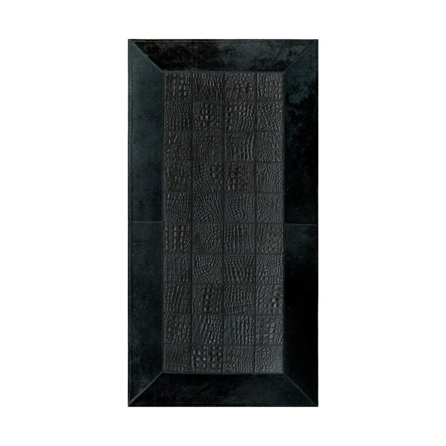 Patchwork leather rug for fireplace croco nero frame black k-120