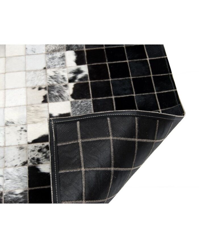 Patchwork-Kuhfellteppich K-1809 Mosaik Weiß-Schwarz