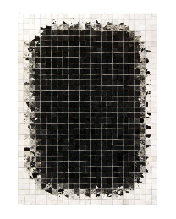 Patchwork-Kuhfellteppich K-1810 Mosaik Schwarz-Weiß