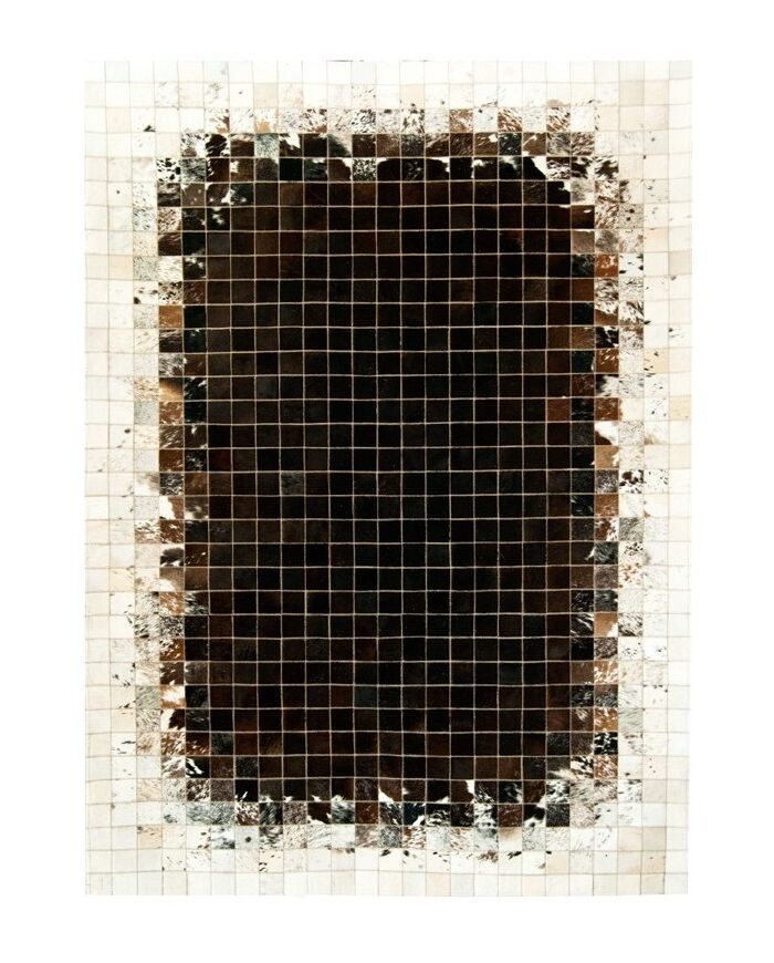 Patchwork-Kuhfellteppich K-1811 Mosaik Schwarz-Braun-Weiß