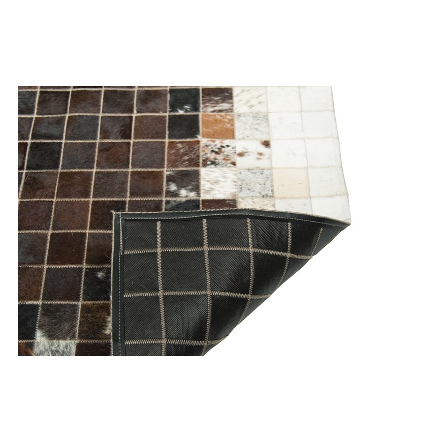 Patchwork-Kuhfellteppich K-1811 Mosaik Schwarz-Braun-Weiß