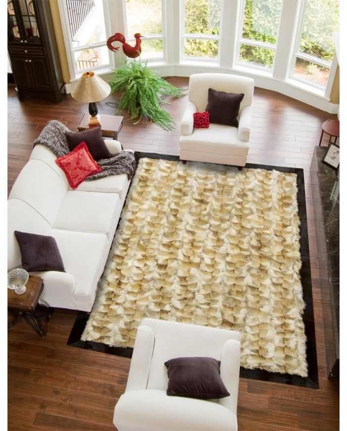 Fur Rug Wolf Natural With Frame k-149