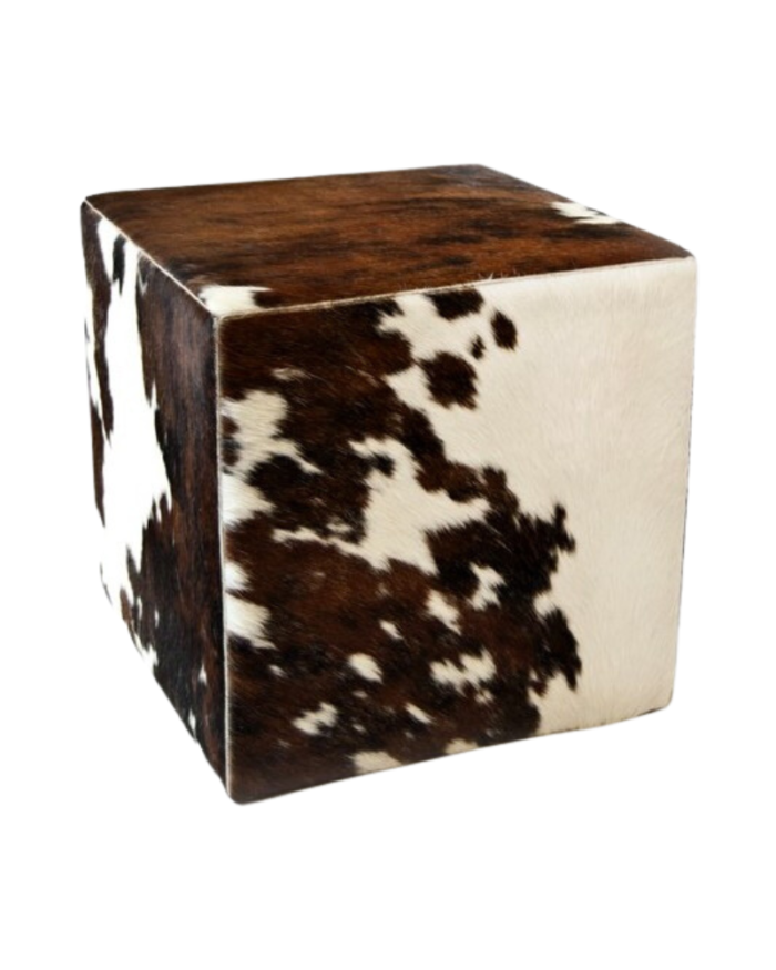 Leather pouf stool brown white - tricolore C-206