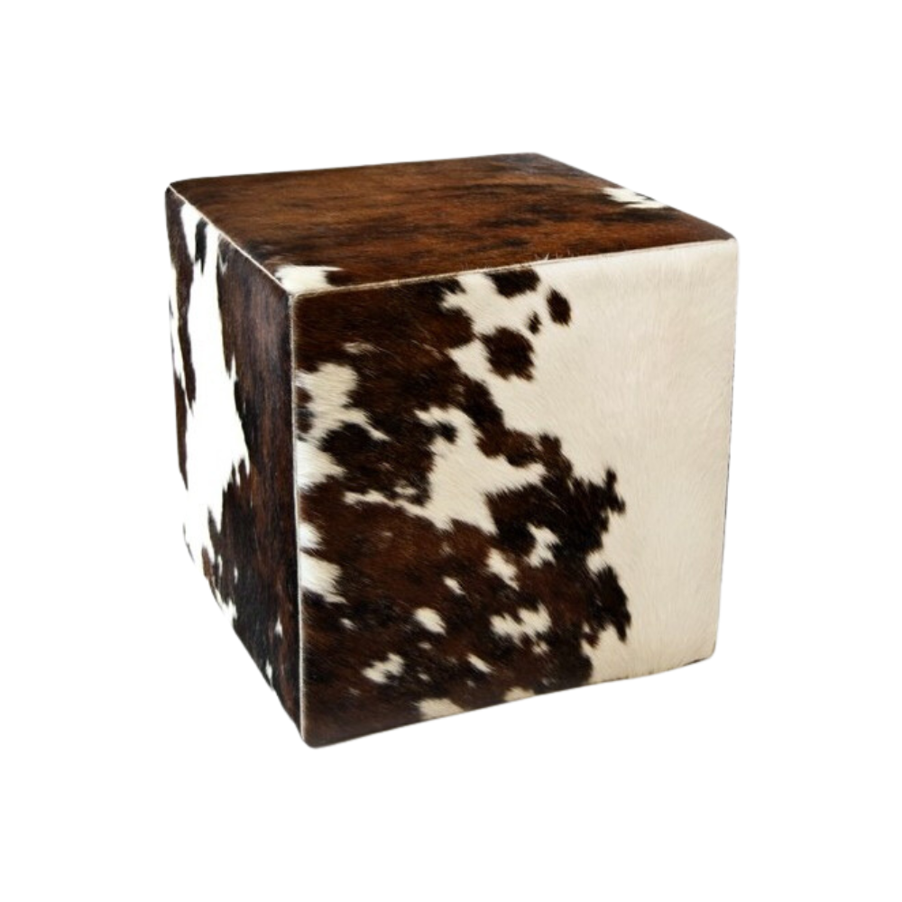 Leather pouf stool brown white - tricolore C-206