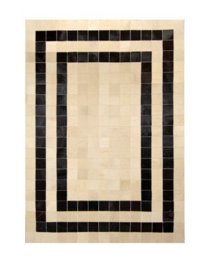 Patchwork Cowhide rug k-157  mosaik cappuccino double line testa di moro