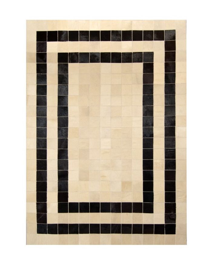 Patchwork Cowhide rug k-157  mosaik cappuccino double line testa di moro