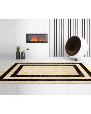 Patchwork Cowhide rug k-157  mosaik cappuccino double line testa di moro