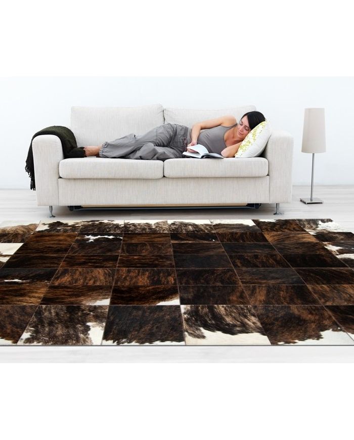 Patchwork cowhide rug k-156 medium brown