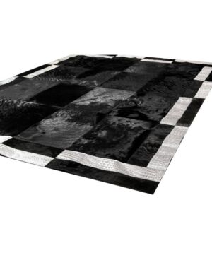 Patchwork Cowhide Rug k-1878 nero cavallino double frame silver