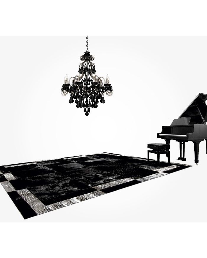 Patchwork Cowhide Rug k-1878 nero cavallino double frame silver