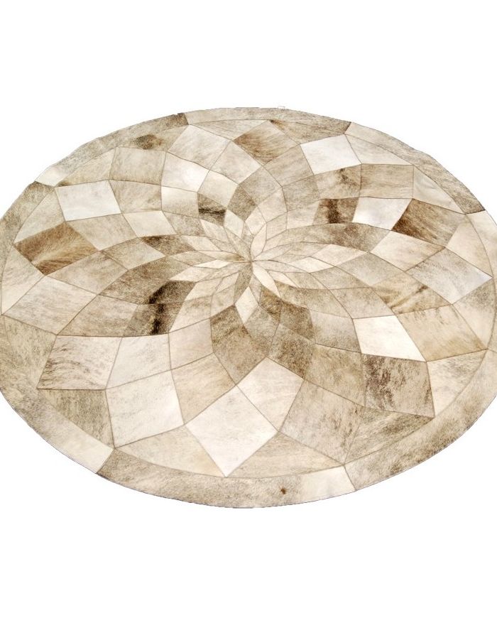 Patchwork-Kuhfell-Teppich Kreis DIAMOND LIGHT BEIGE k-106