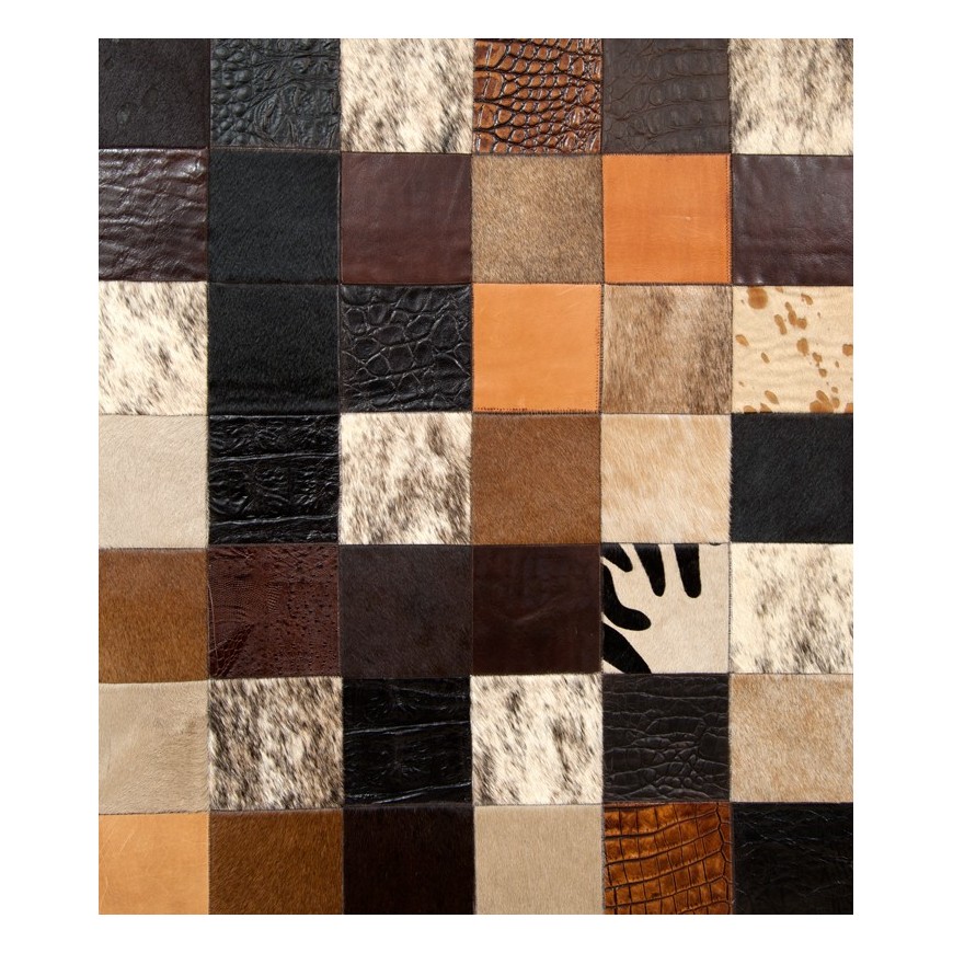 Patchwork-Kuhfellteppich K-1857 Mosaik Mehrfarbig Braun