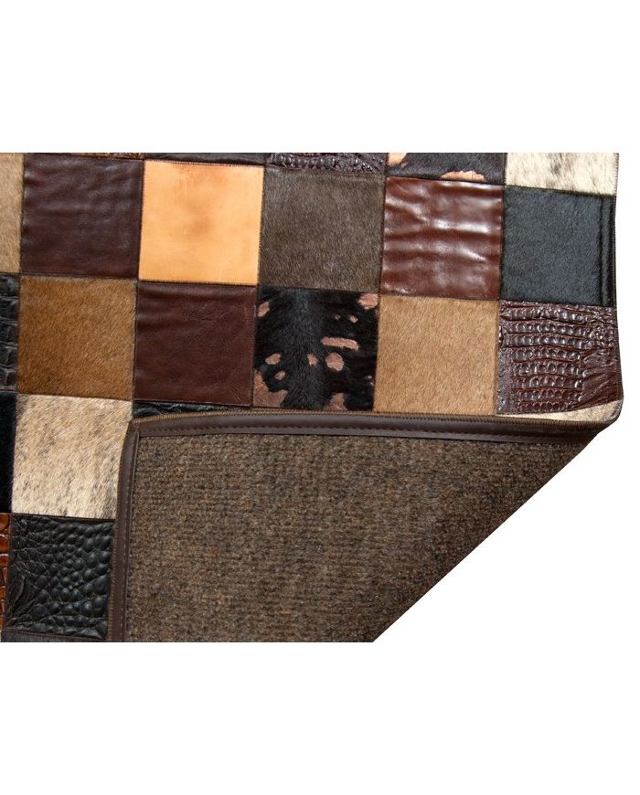 Patchwork-Kuhfellteppich K-1857 Mosaik Mehrfarbig Braun