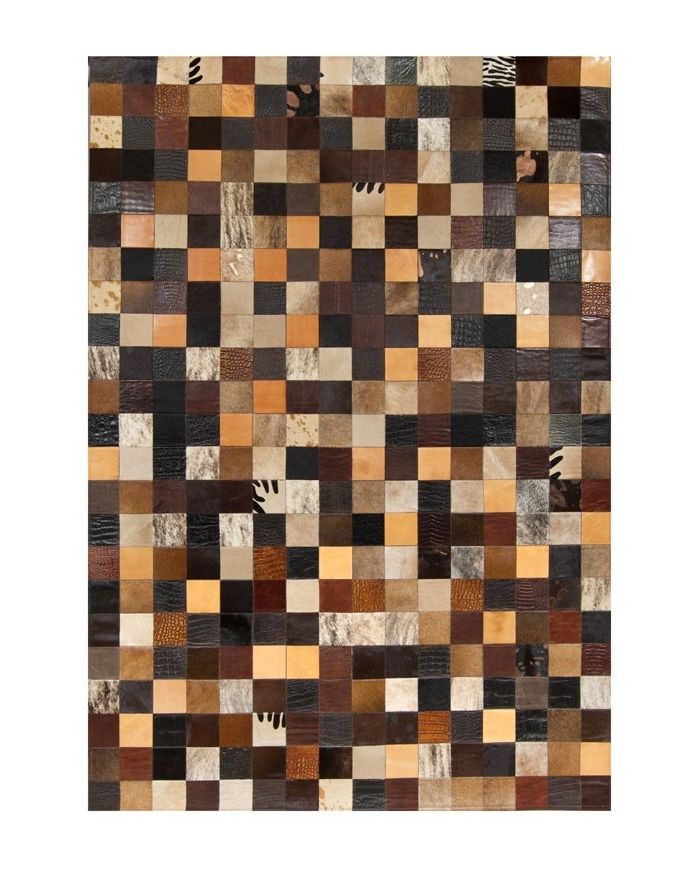 Patchwork-Kuhfellteppich K-1857 Mosaik Mehrfarbig Braun