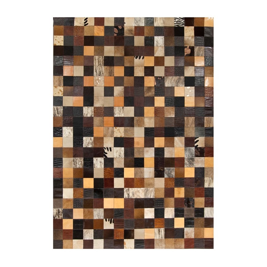 Patchwork-Kuhfellteppich K-1857 Mosaik Mehrfarbig Braun