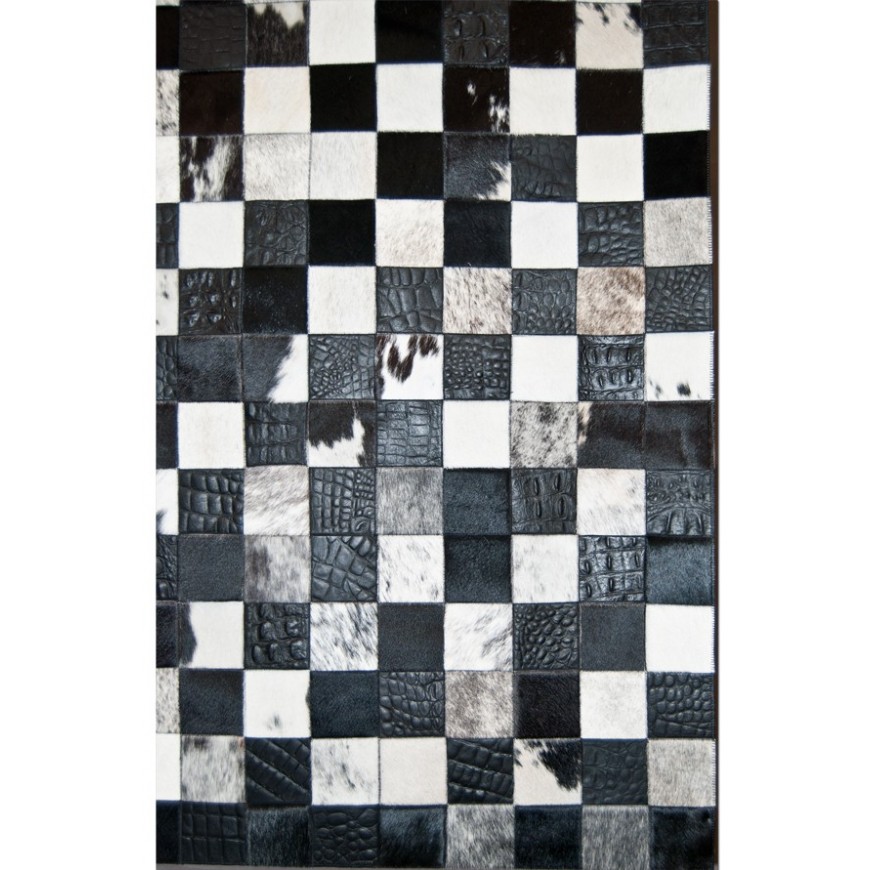 Δερμάτινο Χαλί Multicolor Άσπρο Μαύρο k-1112