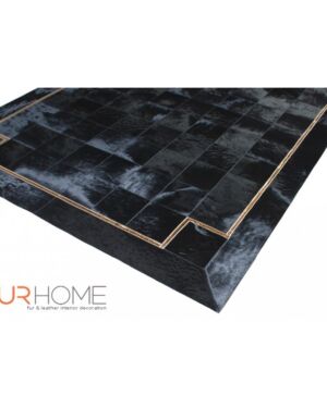 Black modern leather rug with gold stripe k-125