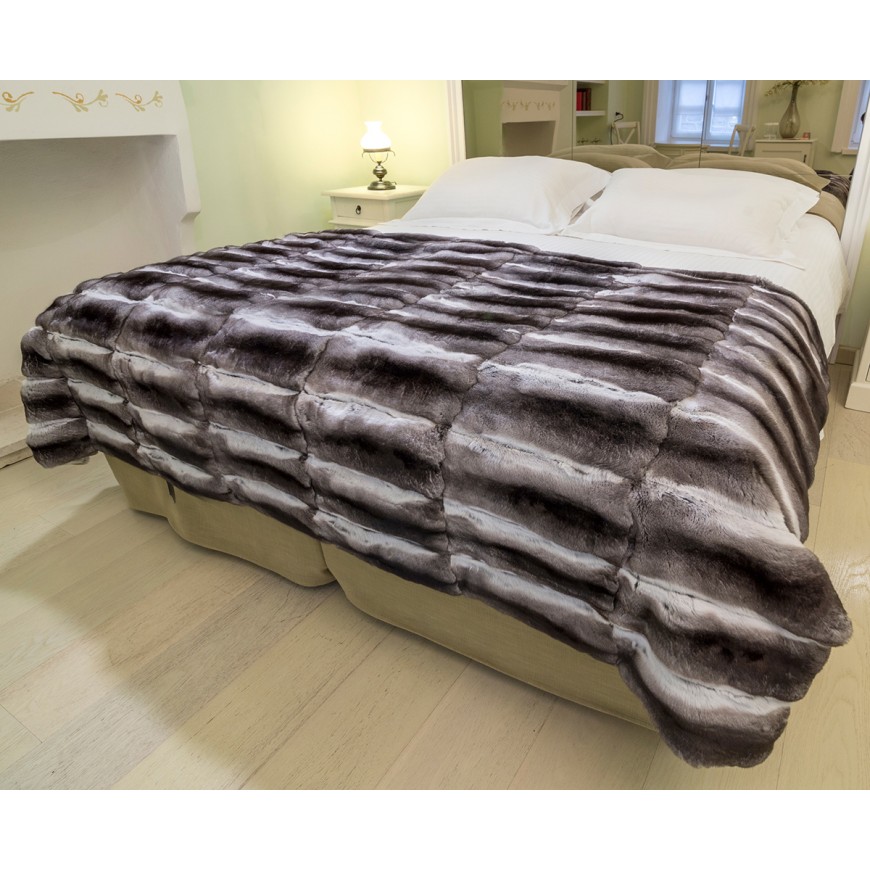 Chinchilla real fur bedspread (bed cover / throw) | FUR HOME