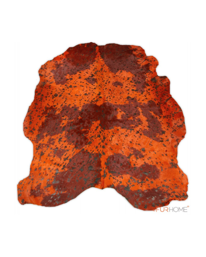 Oranger-Bordo Kuhfellteppich Vulkan in freier Form | FUR HOME