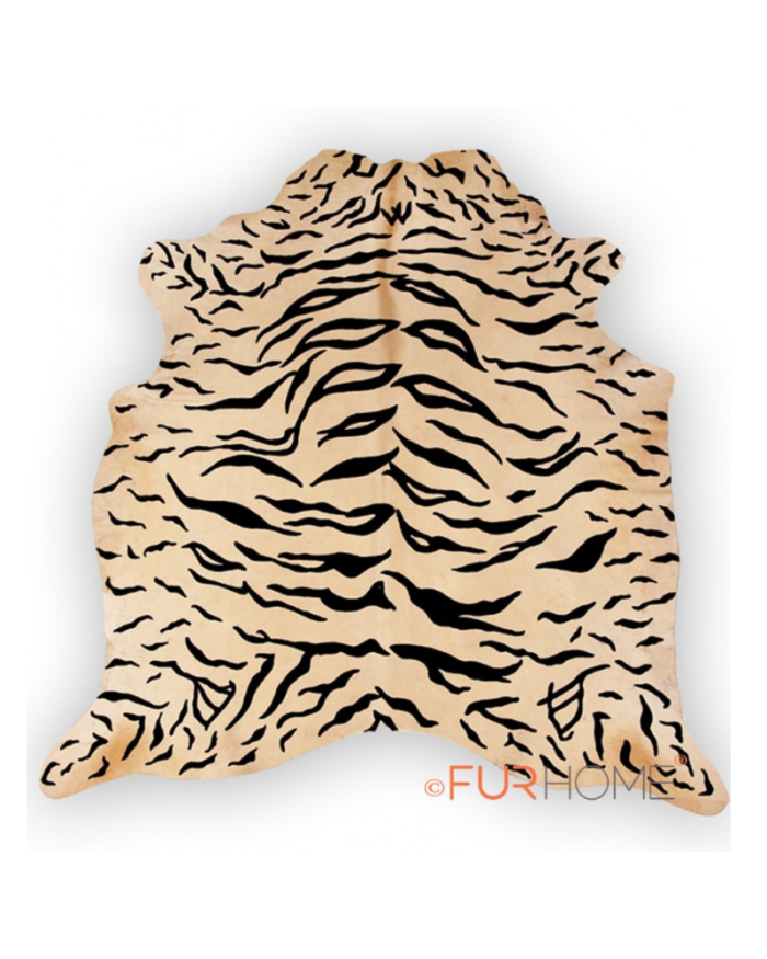 TIGER COWHIDE RUG D-084 ANIMAL PRINT BLACK  BEIGE