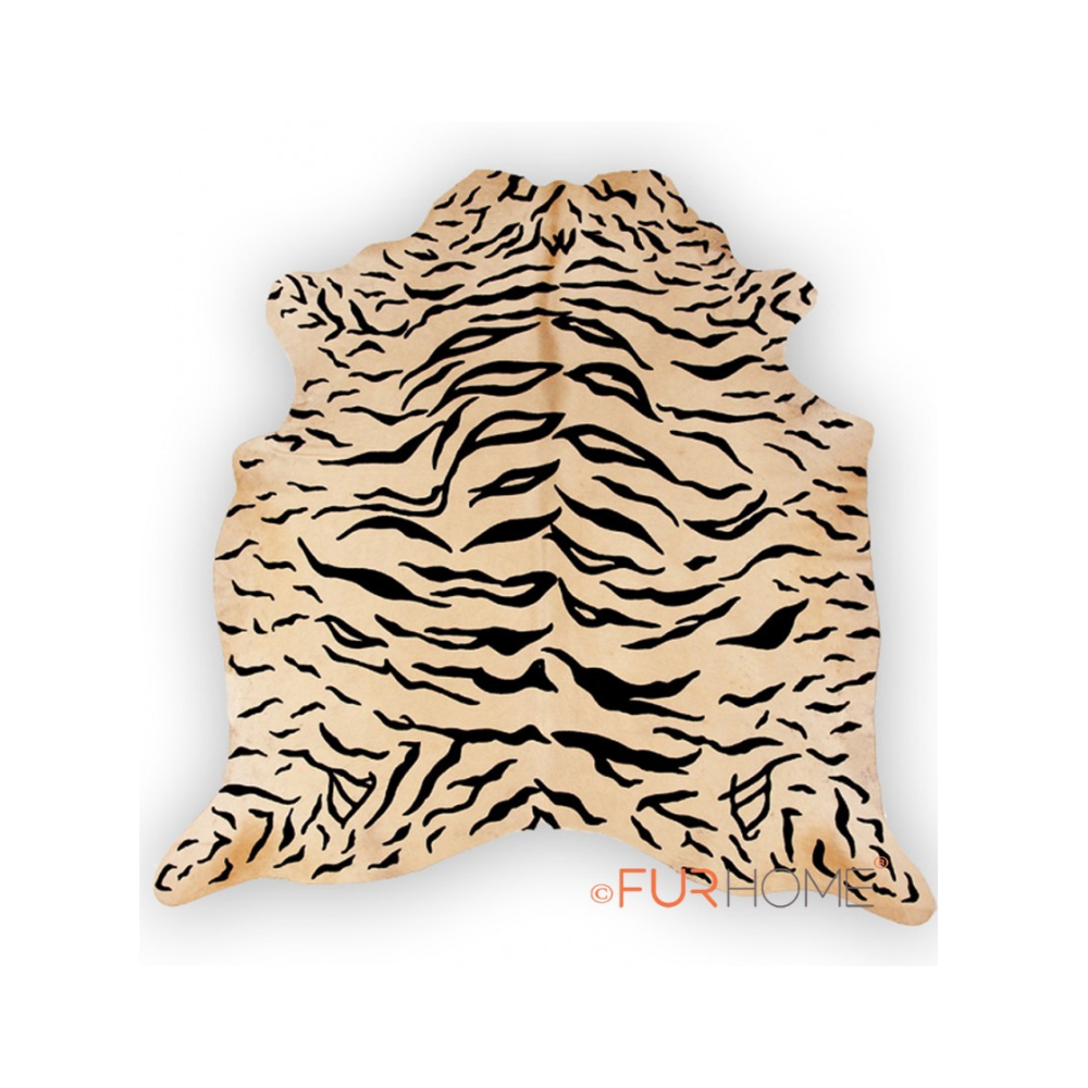 Cowhide Beige leather with animal print Tiger D-084 | FUR HOME