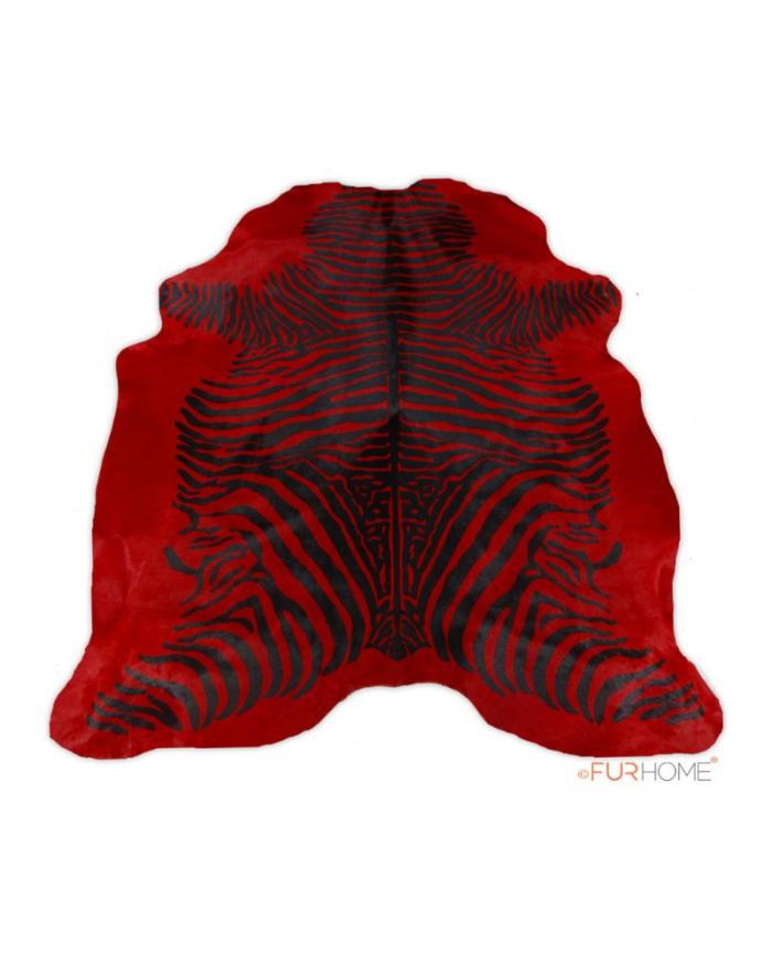 Zebra Animal Print D-083 black on red real Cowhide Rug