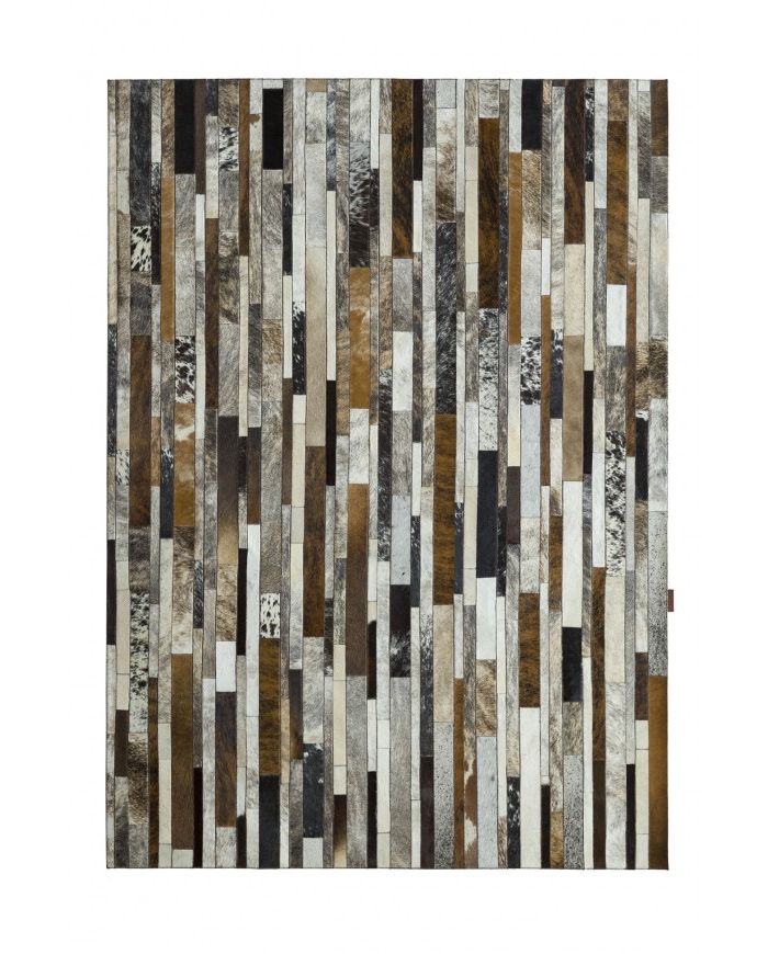 Leather Carpet Striped grey ivory brown rug K-141