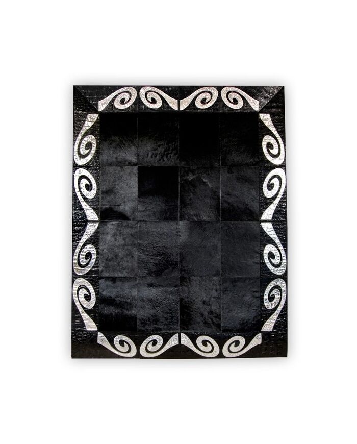 Ασημί Μαύρο δερμάτινο χαλί Art K-155