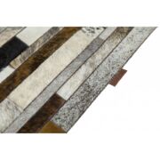 Patchwork Kuhfellteppich mit Streifen in Grau, Elfenbein und Braun - K-141