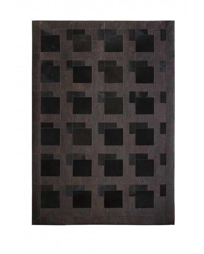 Dark Brown Leather & Pony skin Puzzle Rug k-100