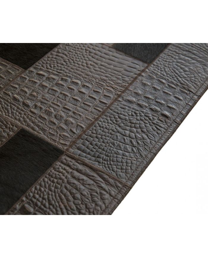 Dark Brown Leather & Pony skin Puzzle Rug k-100