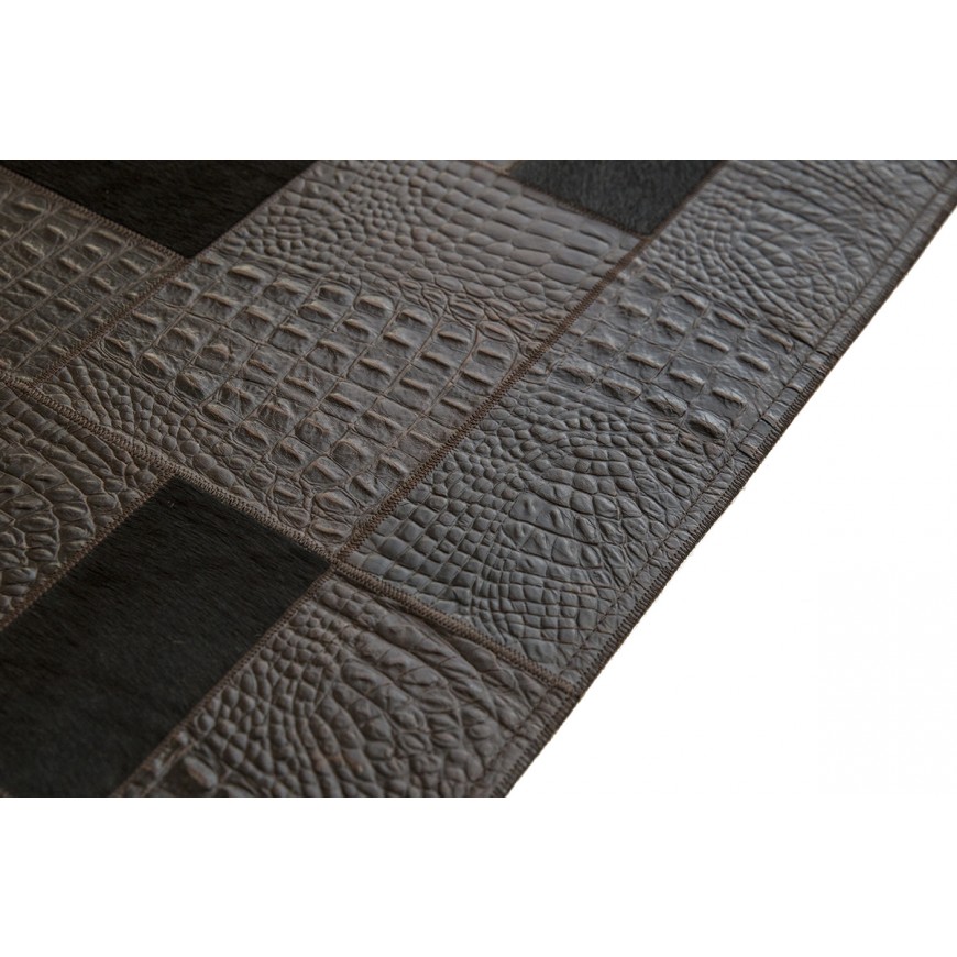 Dark Brown Leather & Pony skin Puzzle Rug k-100