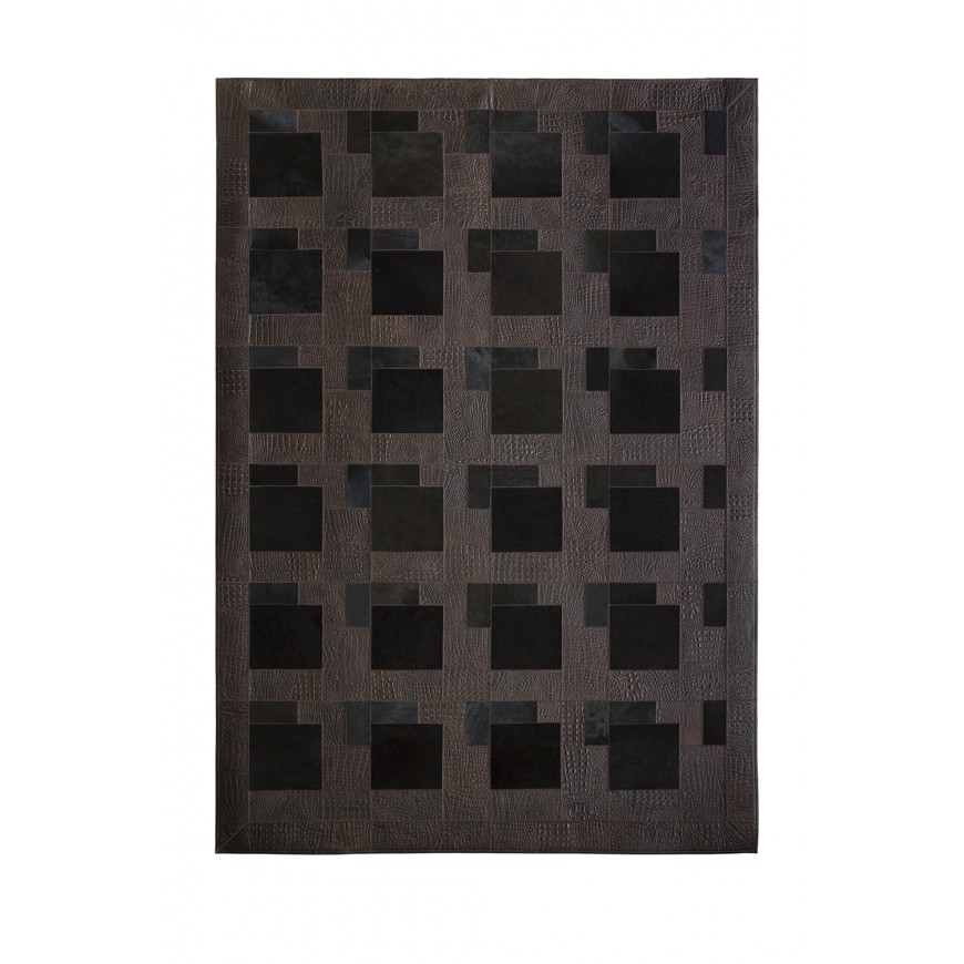 Dark Brown Leather & Pony skin Puzzle Rug k-100