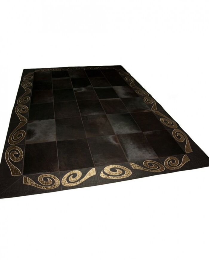 gold with dark brown leather rug art 1 K-099